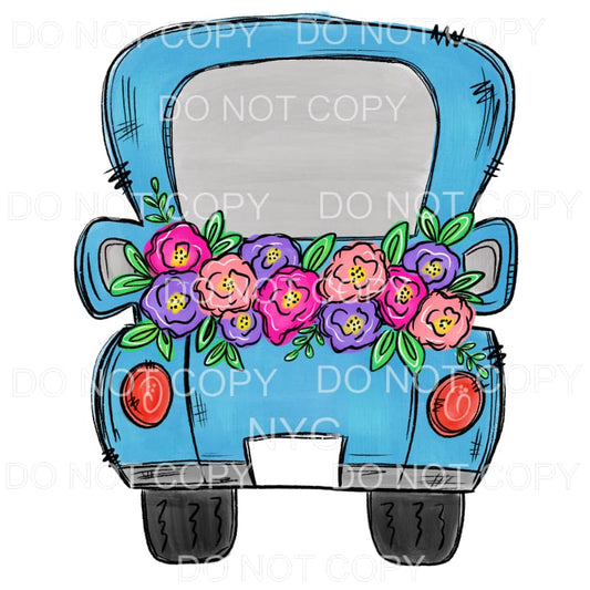 Blue Vintage Truck Floral Sublimation transfers - Heat 