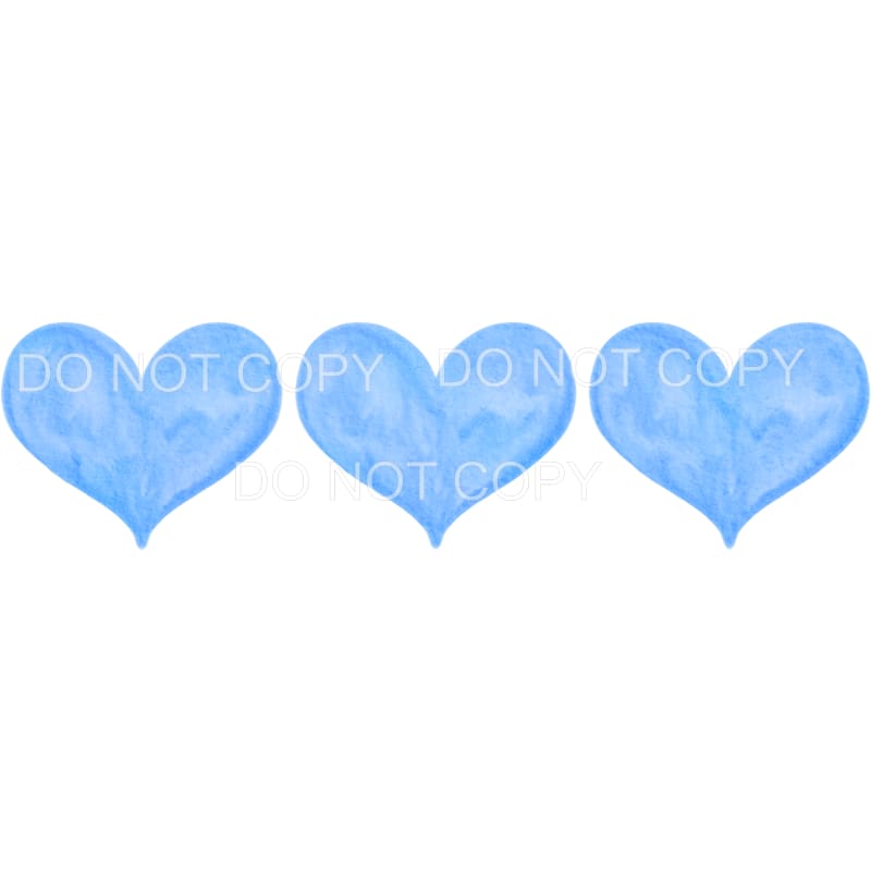 Blue Watercolor Heart Trio Sublimation transfers - Heat 