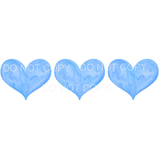Blue Watercolor Heart Trio Sublimation transfers - Heat 
