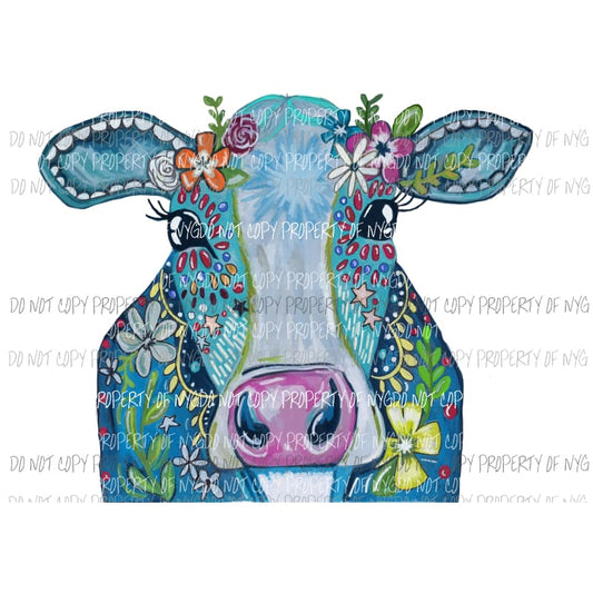 boho blue cow sublimation transfers Heat Transfer