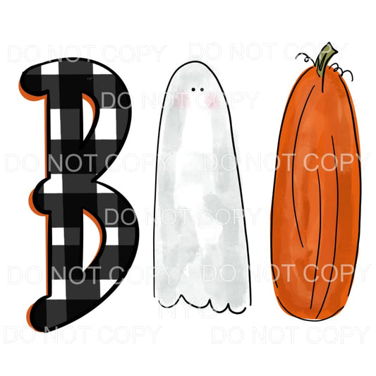 Boo Black Plaid Ghost Pumpkin Letters Fall Halloween #1089 