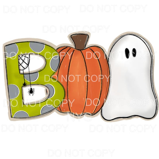 BOO Green Grey Polka Dots Spiders Orange Pumpkin Ghost #155 