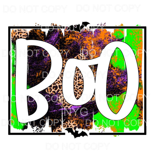 BOO Leopard Purple Orange Green Brush Strrokes Grunge Bats 