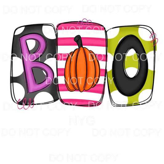BOO Orange Pumpkin Striped Polka Dot Background Halloween 