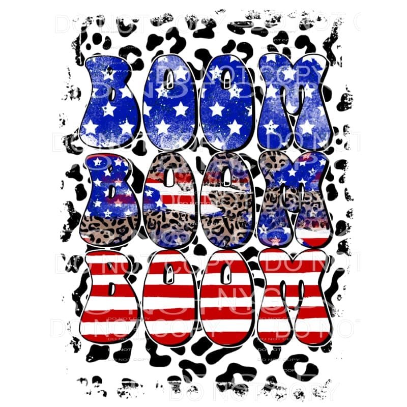 Boom Boom Boom Stacked Leopard Flag Stars Stripes 4th Of 