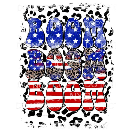 Boom Boom Boom Stacked Leopard Flag Stars Stripes 4th Of 
