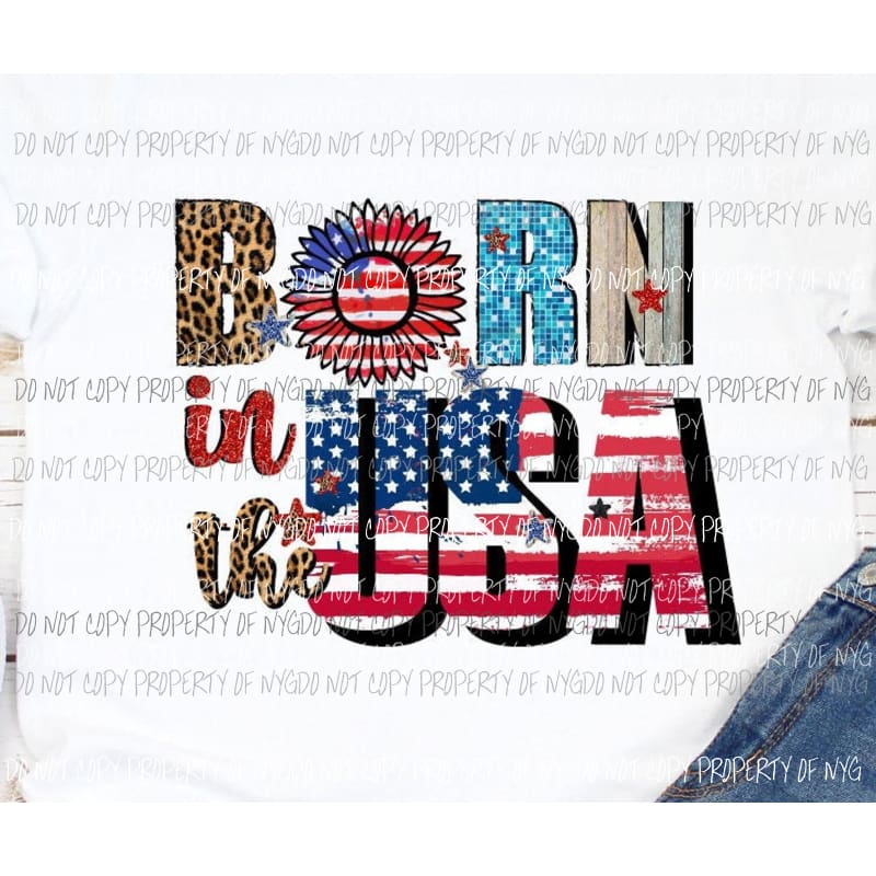 Born In The USA flag leopard sunflower Sublimation transfers Heat Transfer