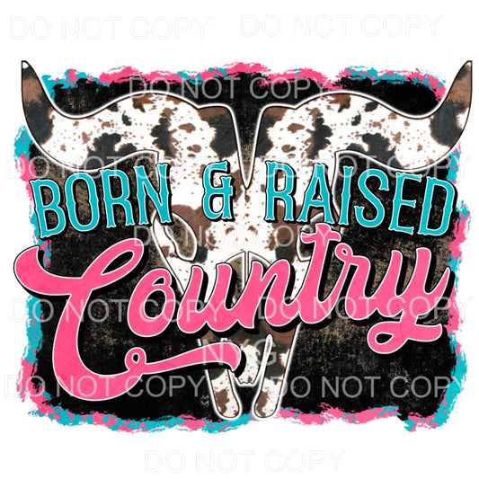 Born & Raised County Blue Pink Cow Print Skull #1273 
