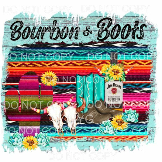 Bourbon & Boots Serape Aztec Sunflowers Boots Sublimation 