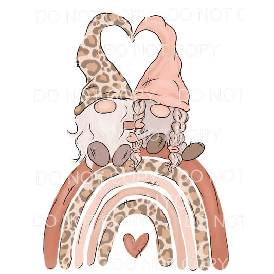 Boy Girl Gnomes Sitting On A Rainbow Leopard Light Pink 