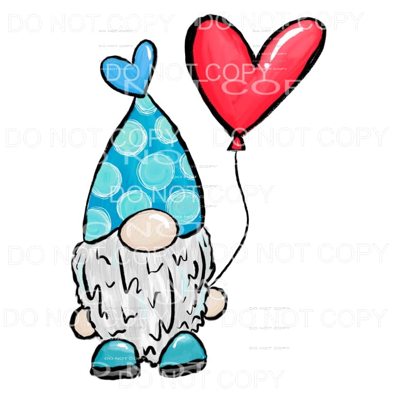 Boy Valentines Day Gnome Blue Red Heart Balloons #2048 