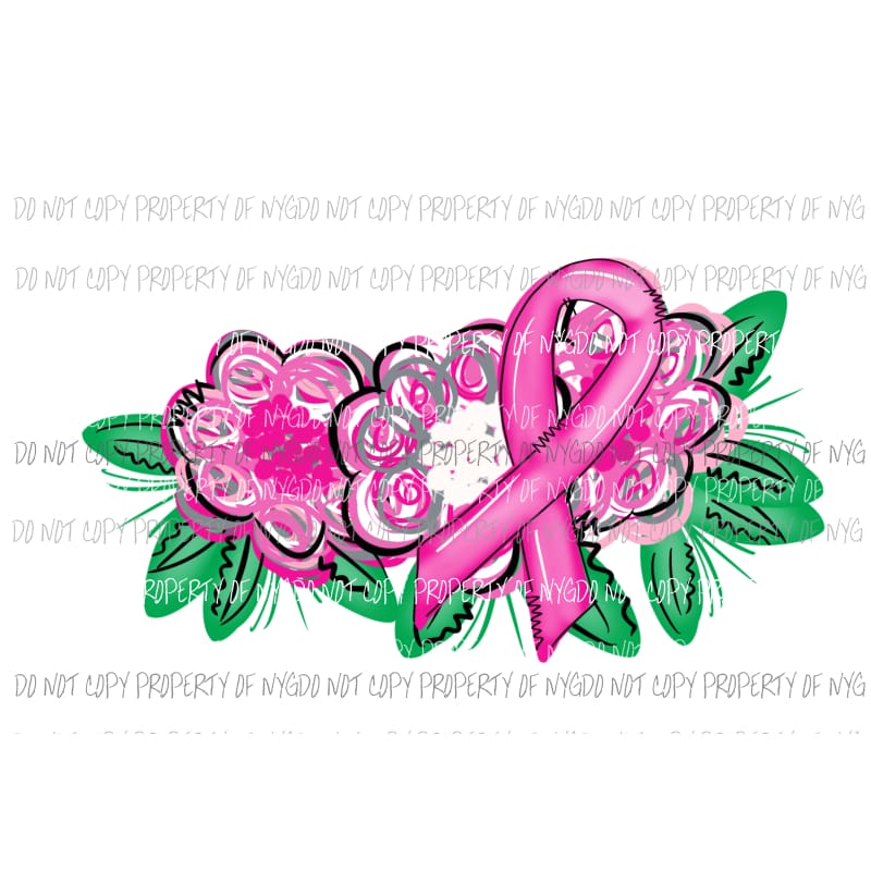 Breast Cancer Awareness ribbon pink flowers # 1 Sublimation transfers Heat Transfer