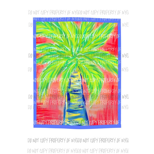 Bright Palm Tree blue frame Sublimation transfers Heat Transfer