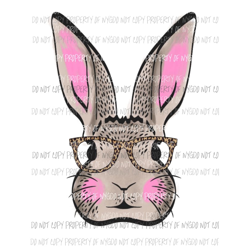 Brown Bunny with Glasses Sublimation transfers Heat Transfer