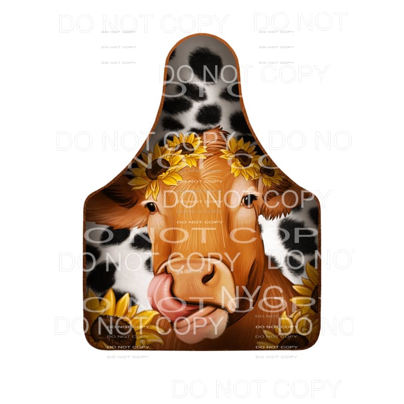 Brown Cow Sunflowers Cow Tag Black White Cowhide #2183 