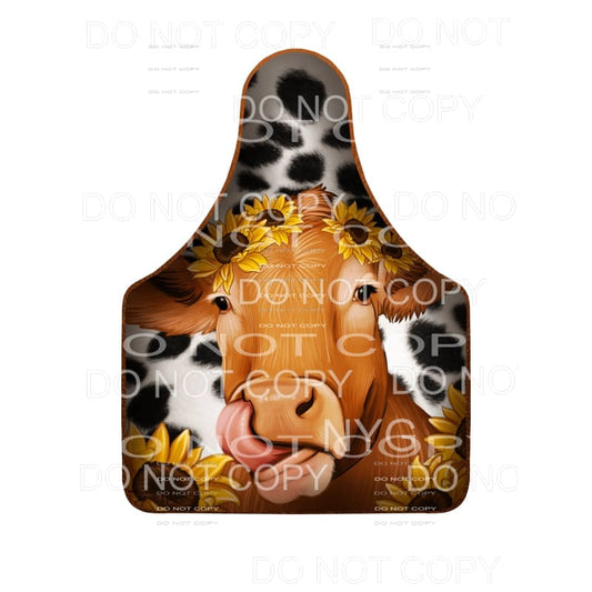 Brown Cow Sunflowers Cow Tag Black White Cowhide #2183 