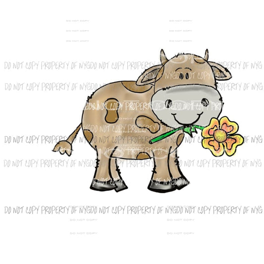 Brown cow with flower Sublimation transfers Heat Transfer