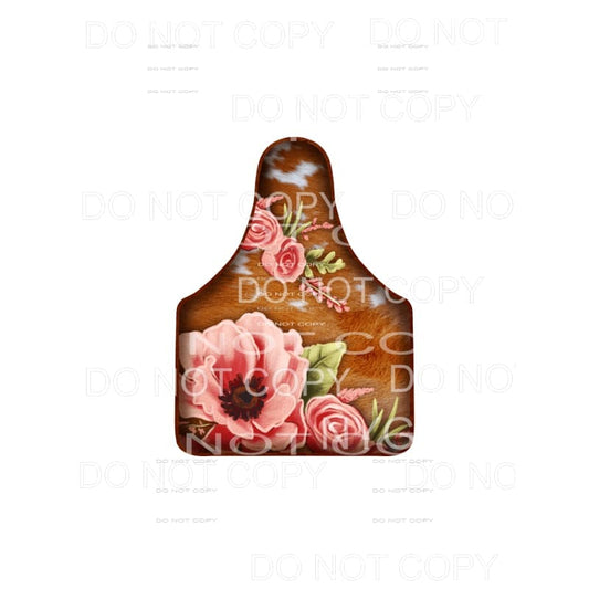 Brown Cowhide Pink Flowers Cow Tag #2150 Sublimation 