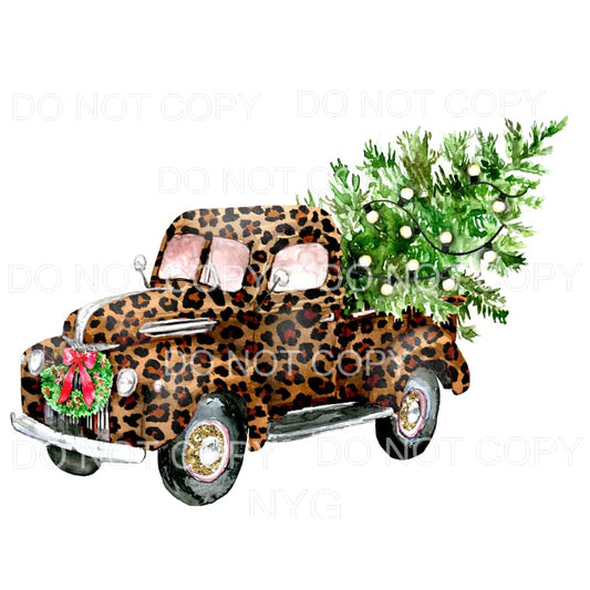 Brown Leopard Cheetah Vintage Truck Christmas Tree Wreath 