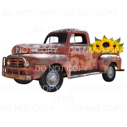 Brown Rusted Vintage Truck Sunflowers Sublimation transfers 