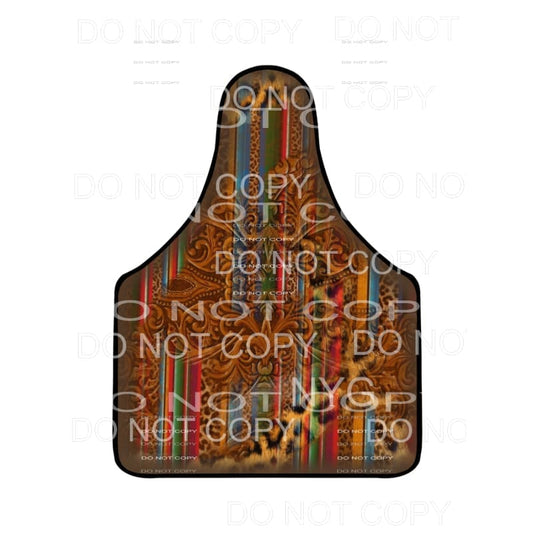 Brown Tooled Leather Serape Leopard Cow Tag #2056 