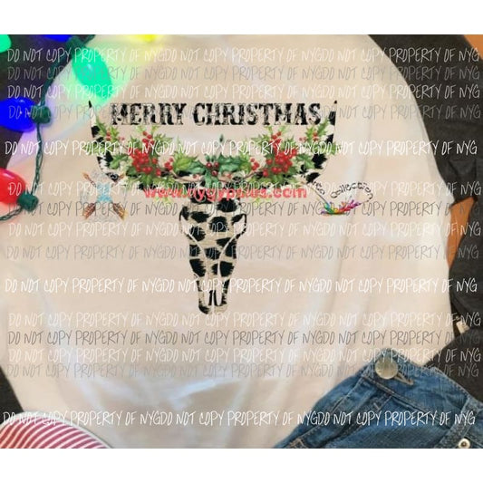 Bull Skull 2 holly leaves sublimation transfer Heat Transfer