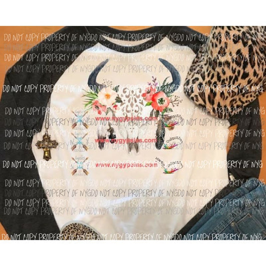 Bull Skull 3 Sublimation transfer 11 x 10 inches Heat Transfer