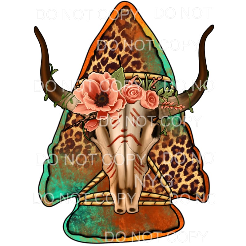 Bull Skull Arrowhead Flowers Leopard Rope #1999 Sublimation 
