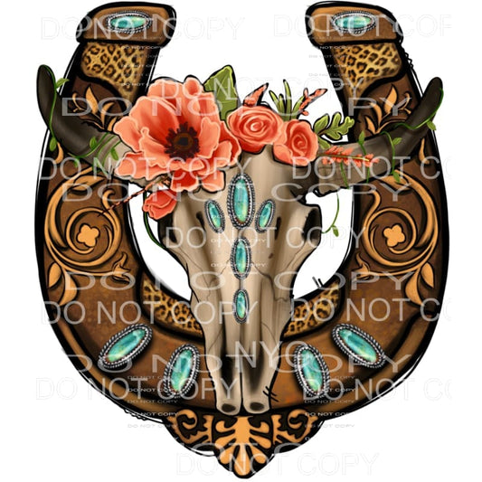 Bull Skull Flowers Western Horseshoe Leopard #2020 