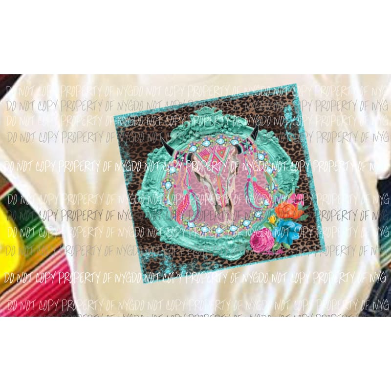 Bull skull Leopard Framed Sublimation transfers Heat Transfer