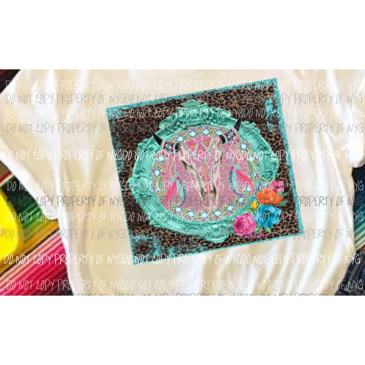 Bull skull Leopard Framed Sublimation transfers Heat Transfer
