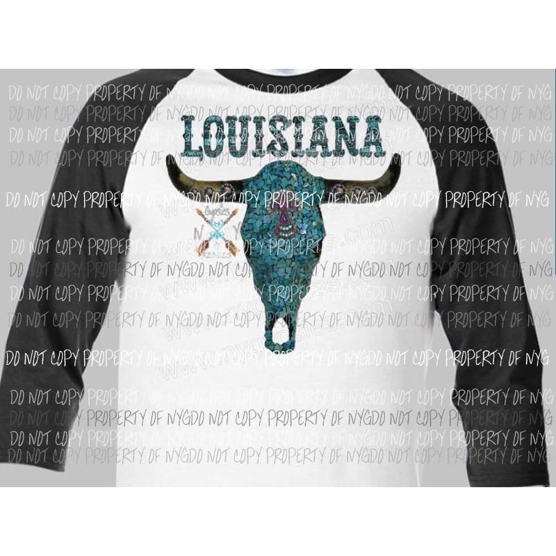 Bull skull Louisiana turquoise sublimation transfer Heat Transfer