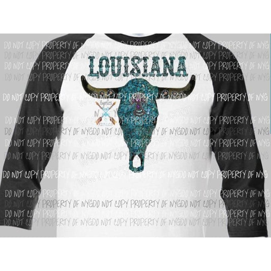 Bull skull Louisiana turquoise sublimation transfer Heat Transfer