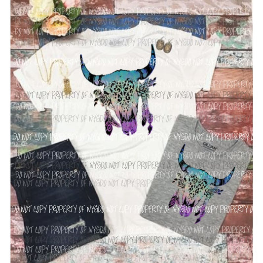 Bull Skull Ombre Sublimation transfers Heat Transfer