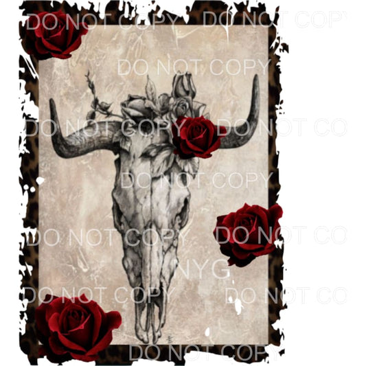 Bull Skull roses framed Sublimation transfers - Heat 