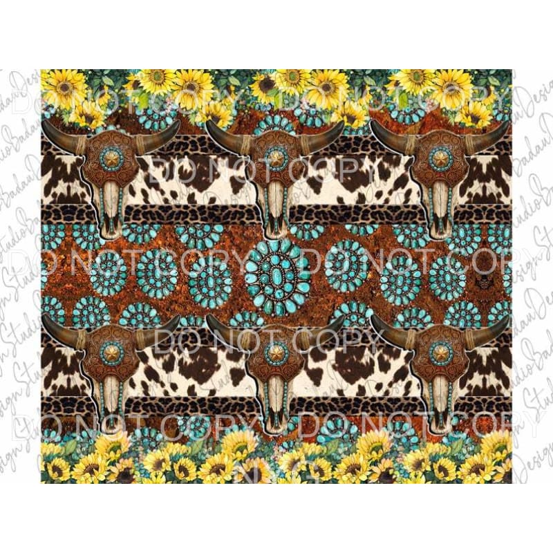 bull skull sunflower turquoise sheet 1.00 Sublimation 