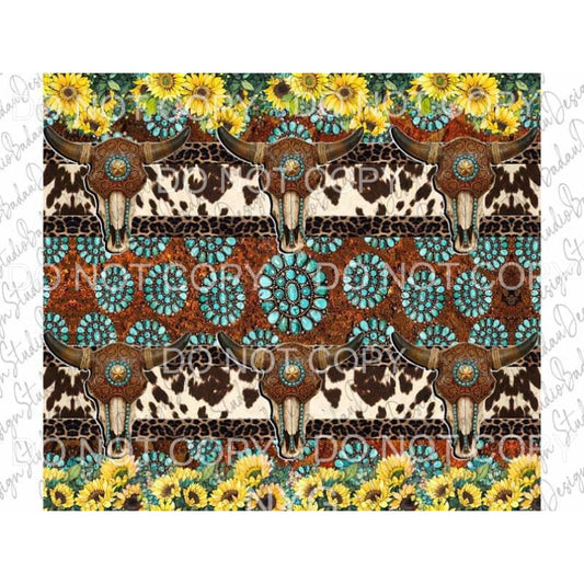 bull skull sunflower turquoise sheet 1.00 Sublimation 