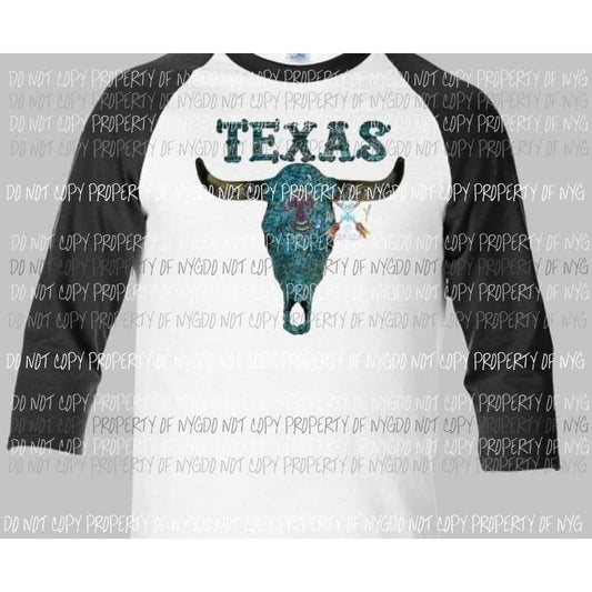 Bull skull Texas turquoise sublimation transfer Heat Transfer