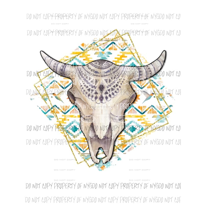 Bull Skull tribal print framed Sublimation transfers Heat Transfer