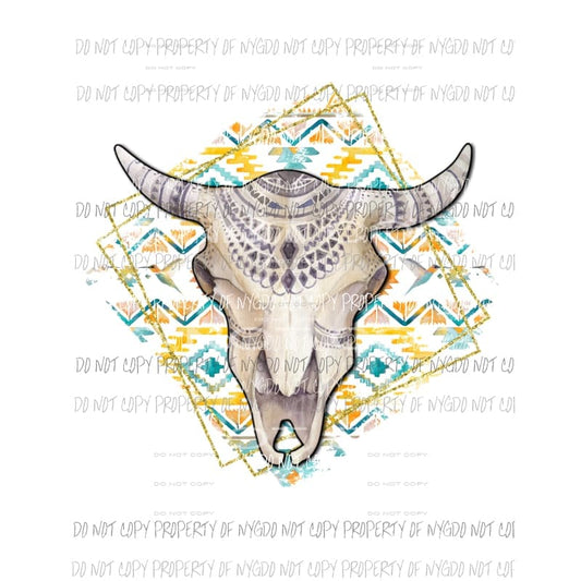 Bull Skull tribal print framed Sublimation transfers Heat Transfer