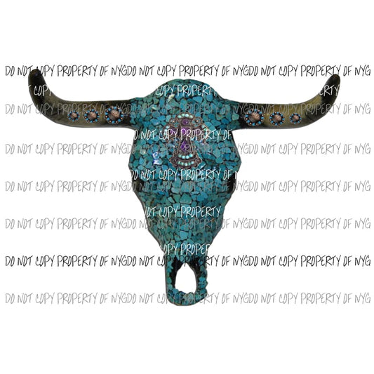 Bull skull turquoise # 333 sublimation transfer Heat Transfer