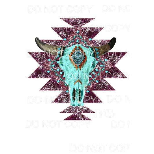 Bull Skull Turquoise Aztec Sublimation transfers - Heat 