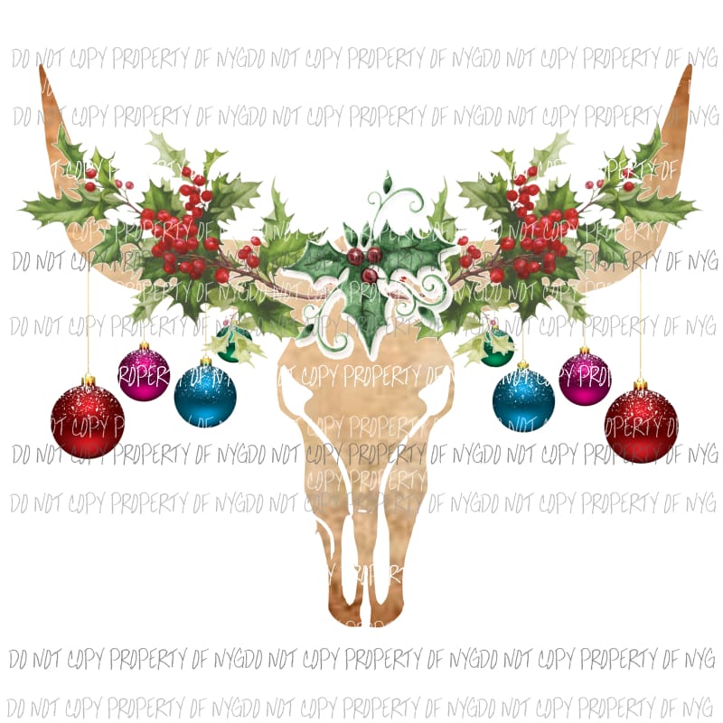 Bull skull with christmas ornaments # 1 sublimation transfer Heat Transfer