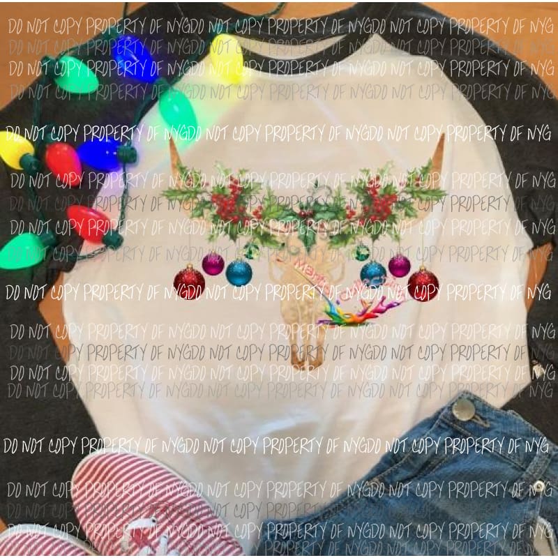 Bull skull with christmas ornaments # 1 sublimation transfer Heat Transfer