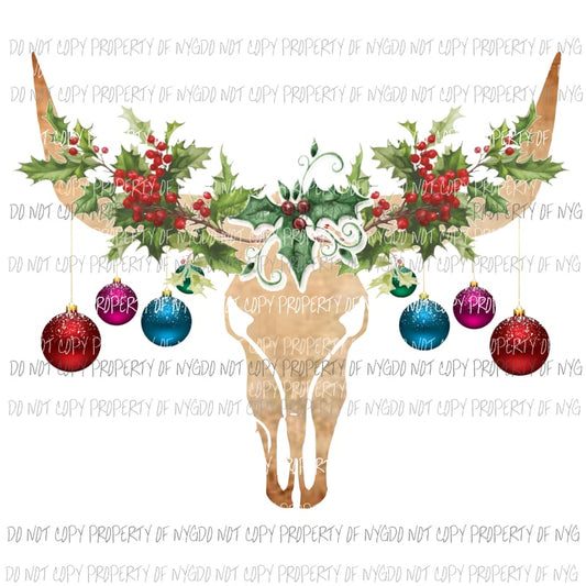 Bull skull with Christmas ornaments # 1 Sublimation transfers Heat Transfer