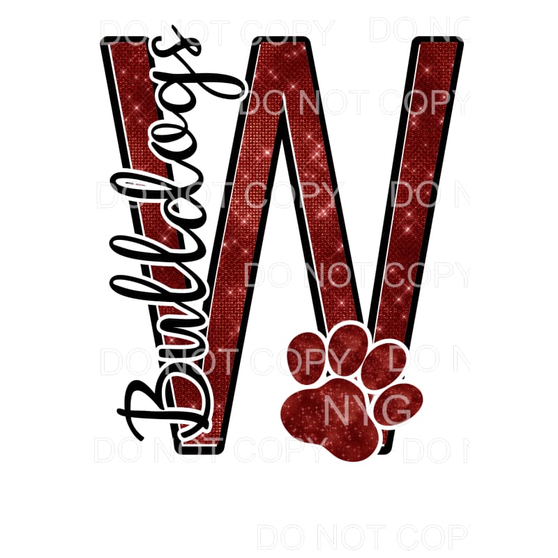 Bulldogs custom W red Sublimation transfers - Heat Transfer