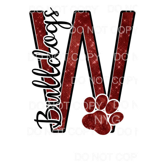 Bulldogs custom W red Sublimation transfers - Heat Transfer