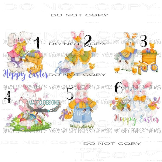 Bunnies drop down has 6 different bunnies 1-6 sublimation transfer Heat Transfer