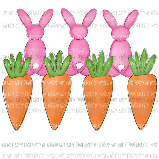 Bunny and carrots pink Girl watercolor Sublimation transfers Heat Transfer