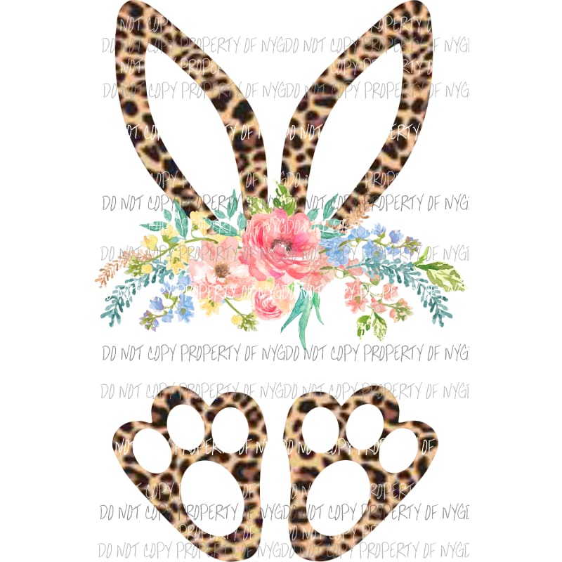Bunny Ears and Paws leopard flowers Sublimation transfers Heat Transfer